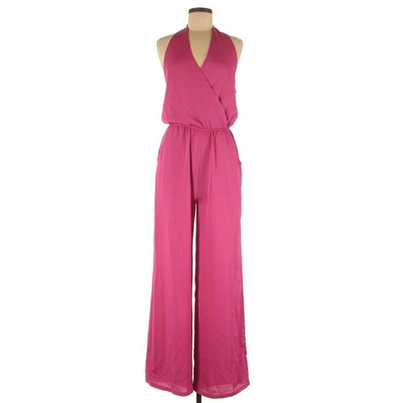 Meghan Los Angeles Pants - MEGHAN Los Angeles LA Roxbury halter wrap jumpsuit berry pink M NEW w/ defects
